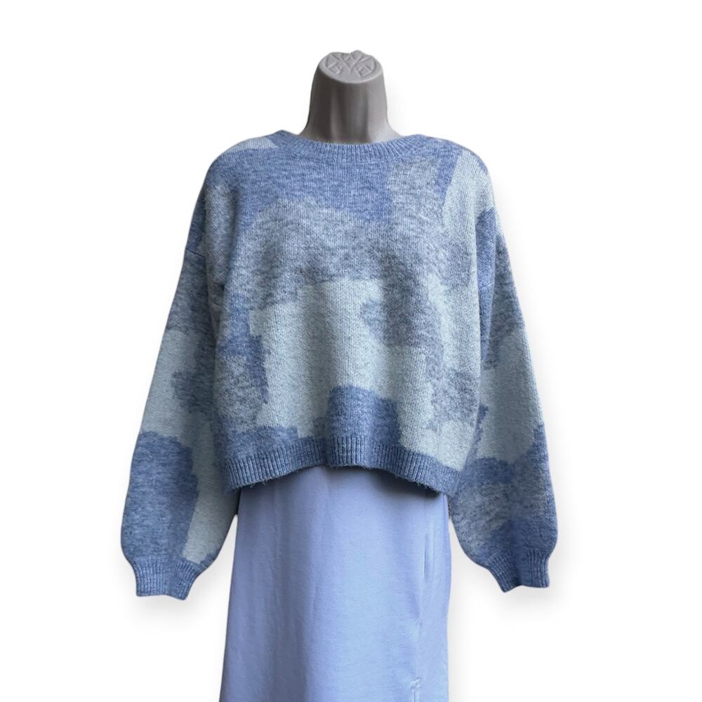 Debut  Jacquard Knit Oversized Balloon Sleeve Sweater Size XS, Blue